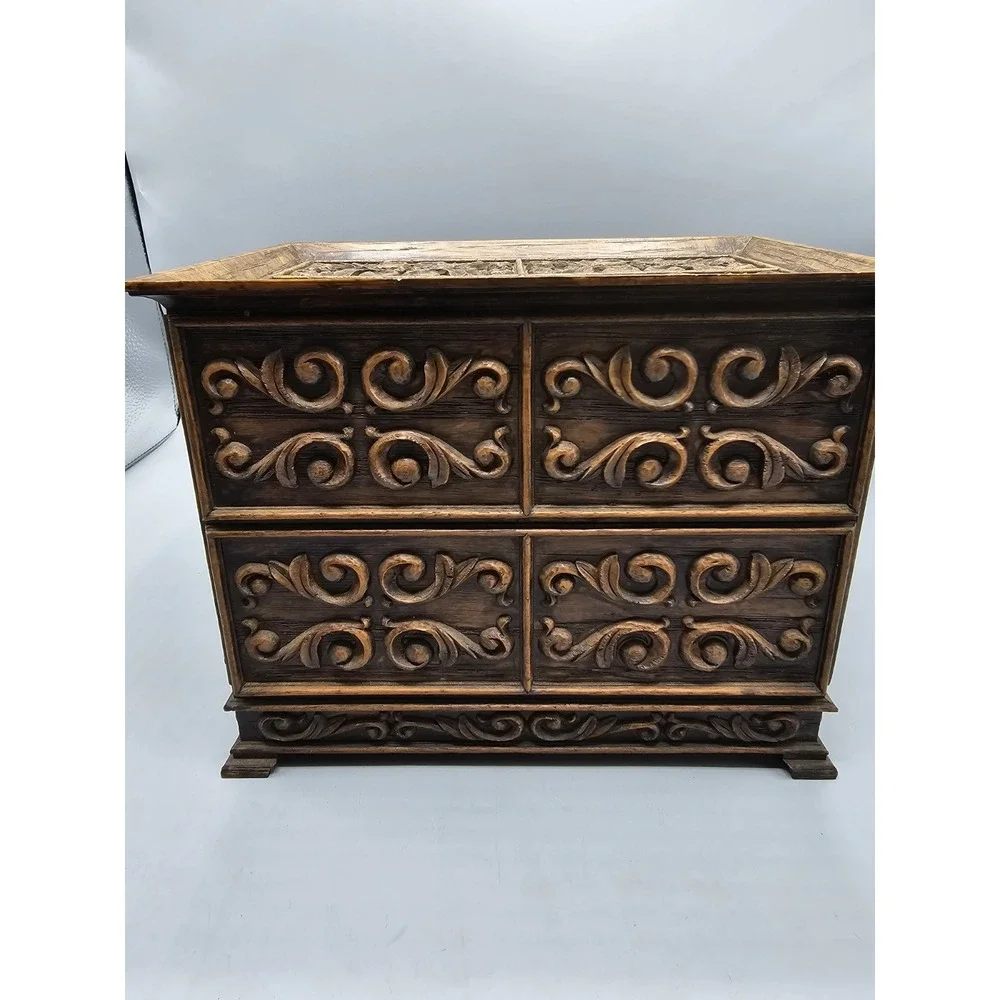Vintage 70s‎ Lerner Ornate Plastic Jewelry Office Sewing Box 2 Drawers Made USA
